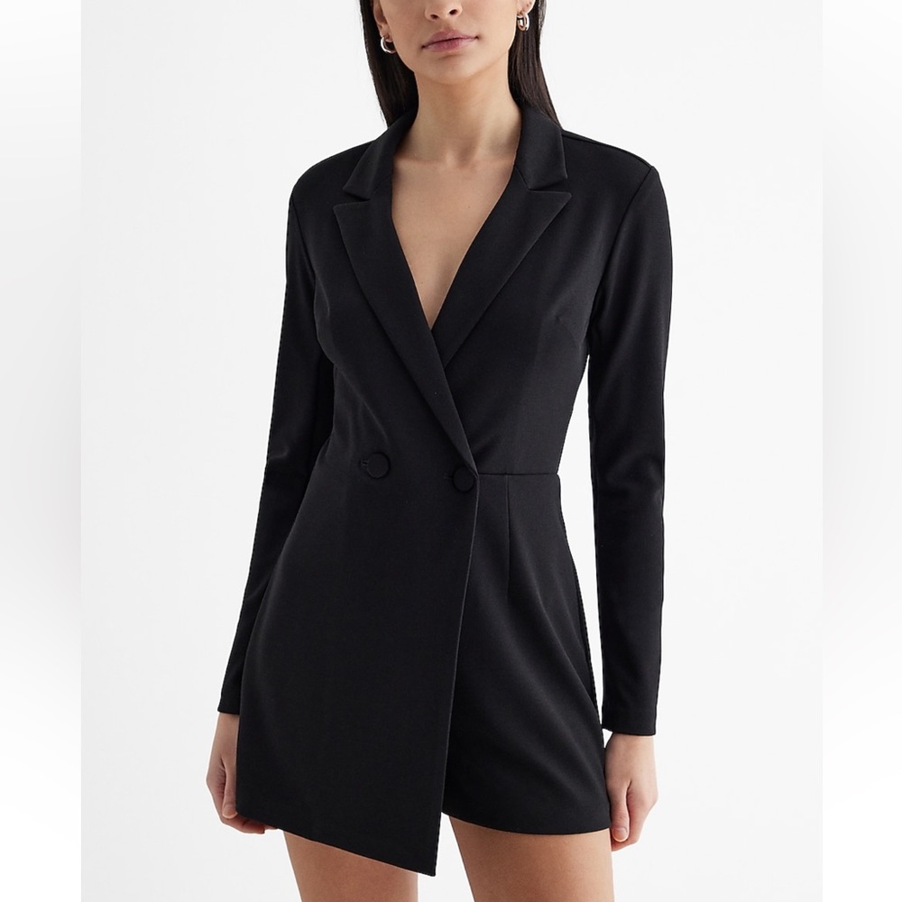 Double Breasted Padded Shoulder Blazer Romper
